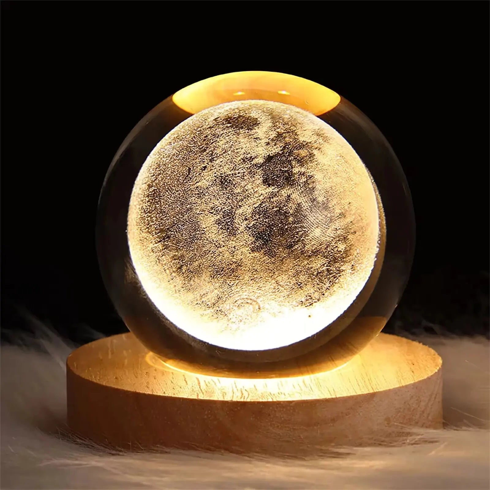 USB Lampara De Cristal Redonda 3D Para Decoracion De Mesa (Luna, Saturno, Galaxia)