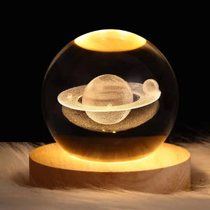 USB Lampara De Cristal Redonda 3D Para Decoracion De Mesa (Luna, Saturno, Galaxia)